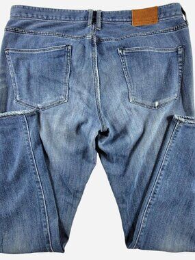 womens madewell elastic waist rail straight blue jeans 32x34
